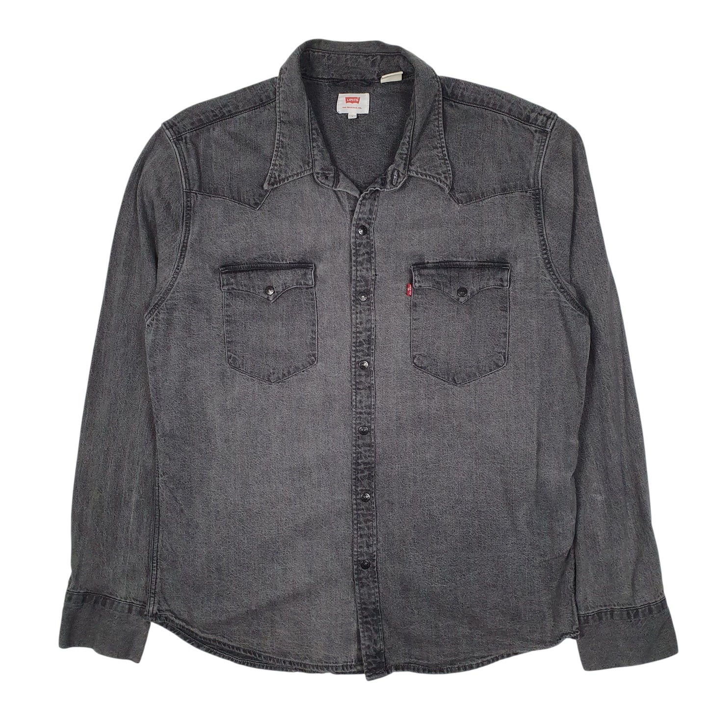 Mens Grey Levis Western Popper Long Sleeve Shirt
