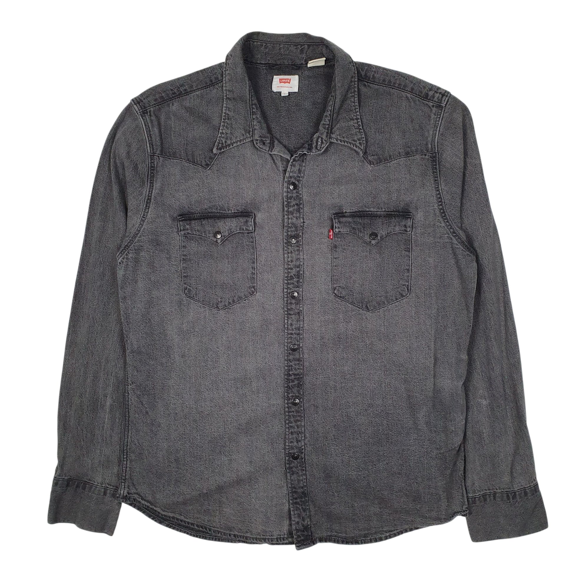 Mens Grey Levis Western Popper Long Sleeve Shirt