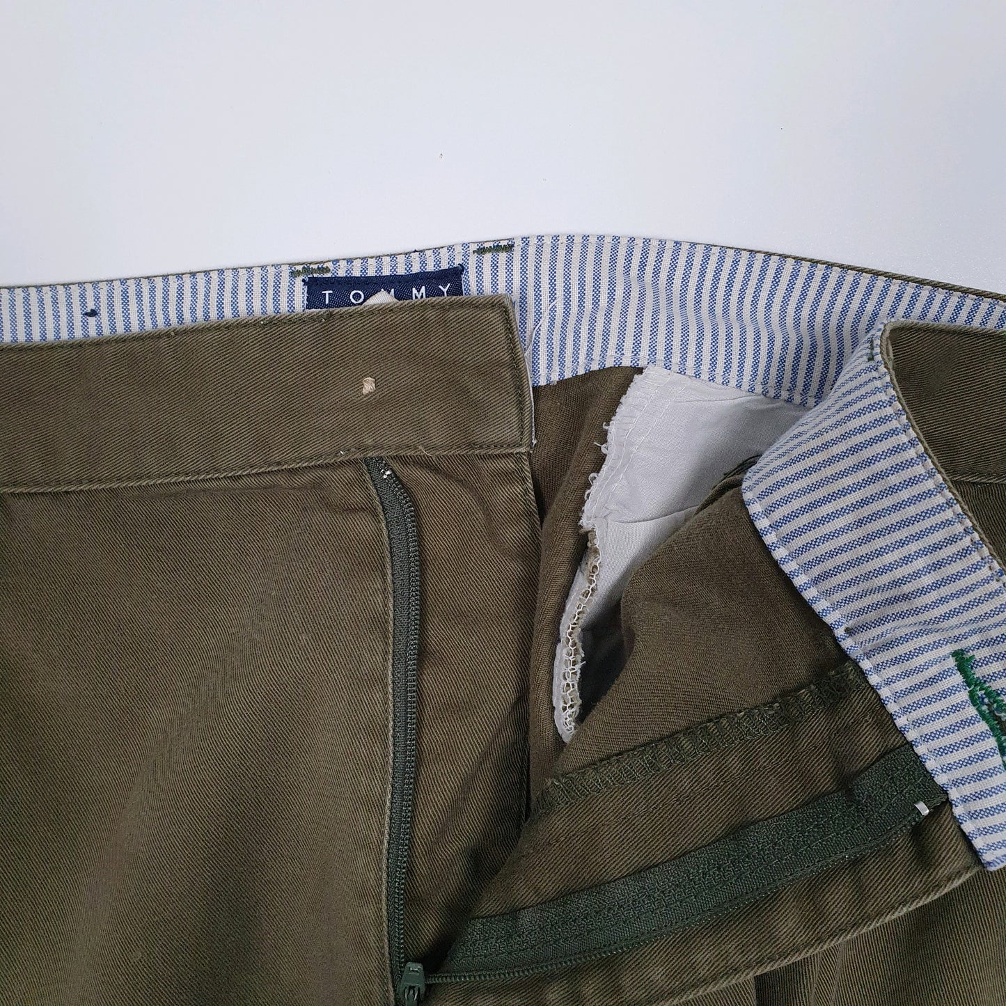 Mens Green Tommy Hilfiger Vintage 00s Double Pleated Full Zip Trousers