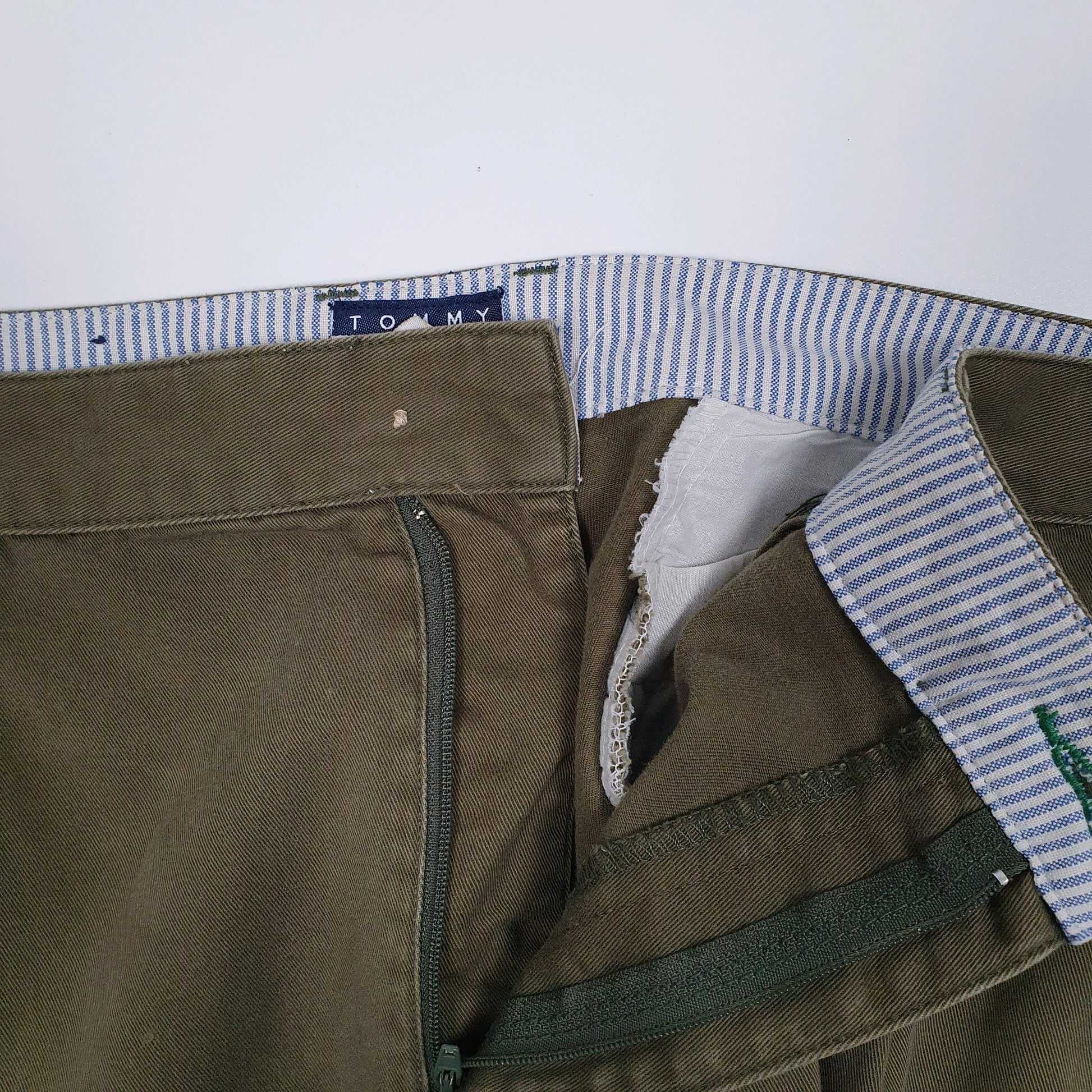 Mens Green Tommy Hilfiger Vintage 00s Double Pleated Full Zip Trousers