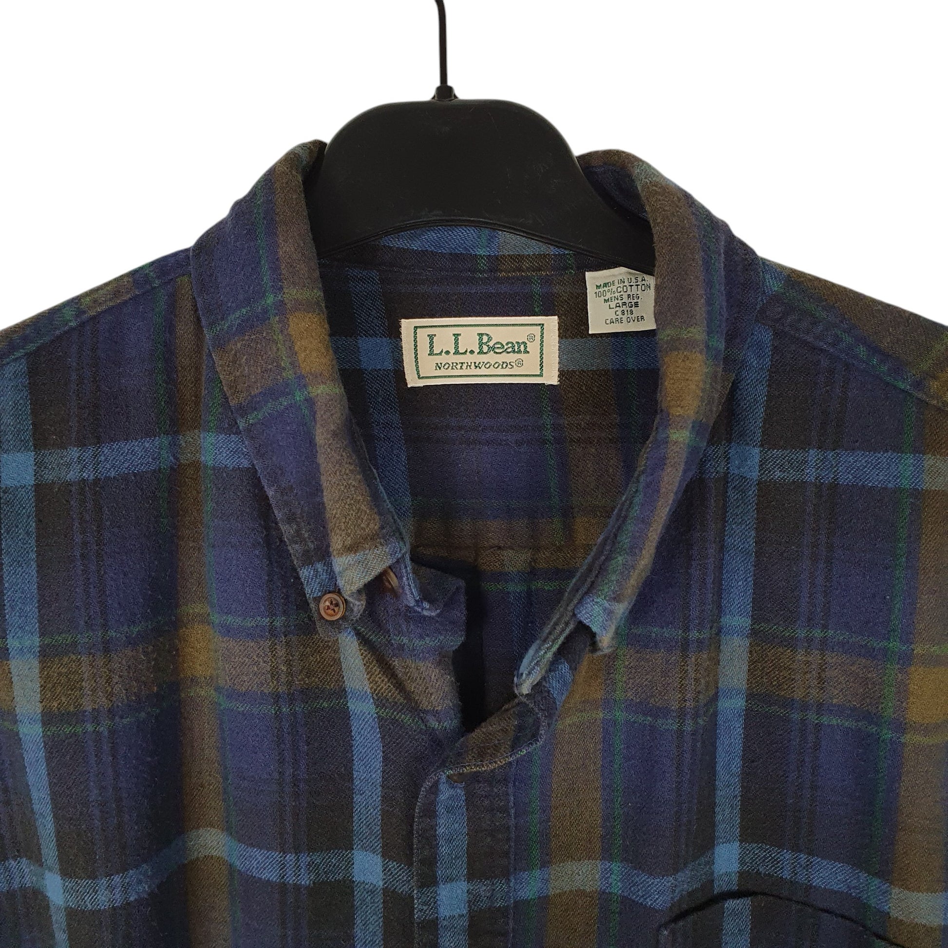 Mens Navy L.L.Bean Northwoods Vintage 90s Made In USA Flannel  Shirt
