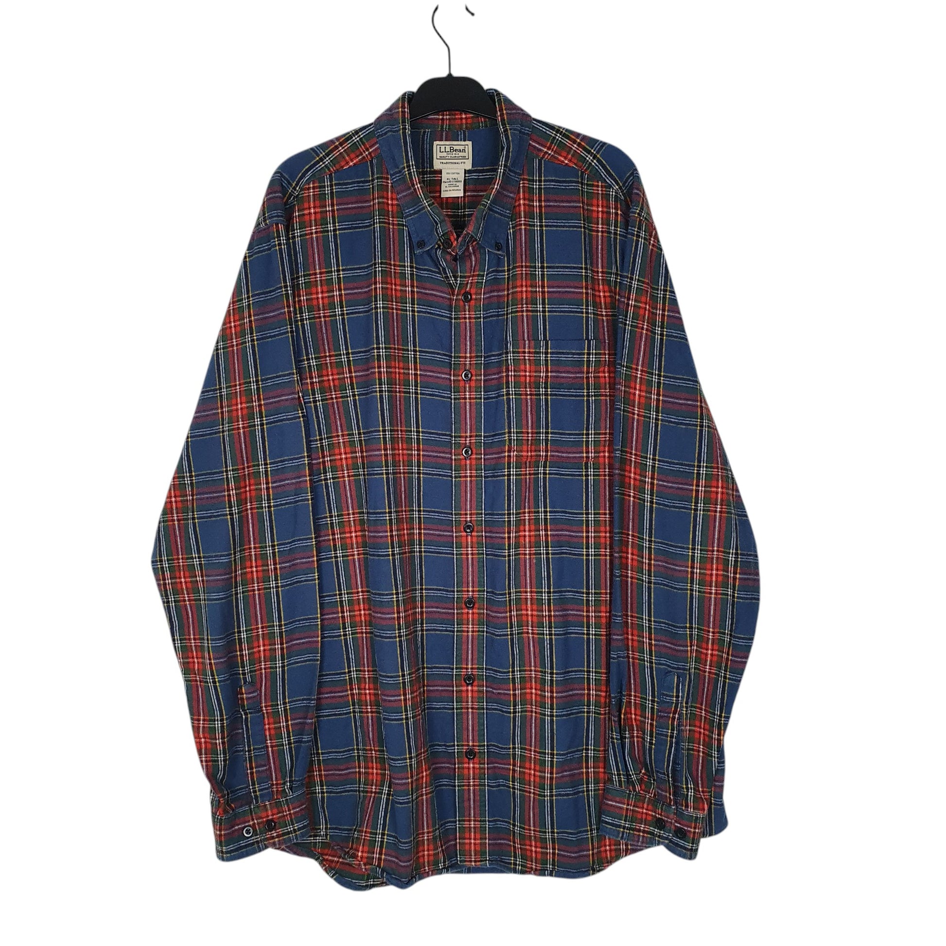 Mens Blue L.L.Bean Scotch Plaid Flannel Long Sleeve Shirt