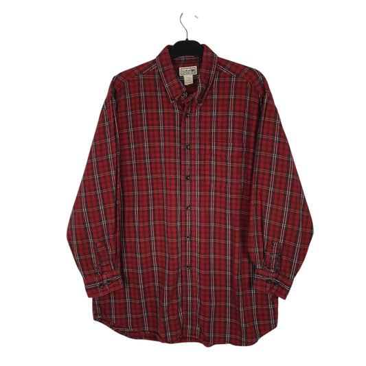 Mens Red L.L.Bean Thick Flannel Plaid Long Sleeve Shirt