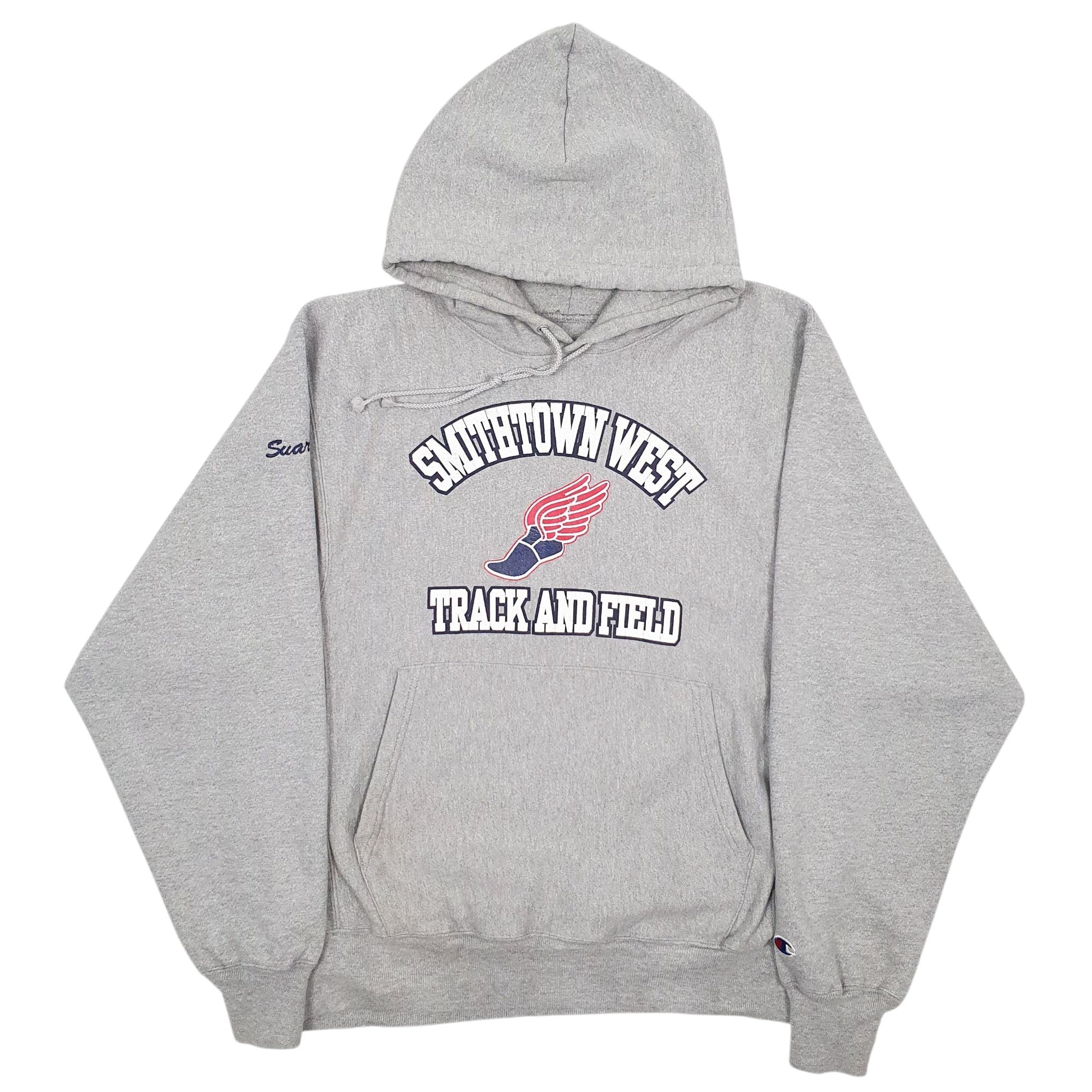 Mens Grey Champion 00s Reverse Weave Track And Field Hoodie Jumper