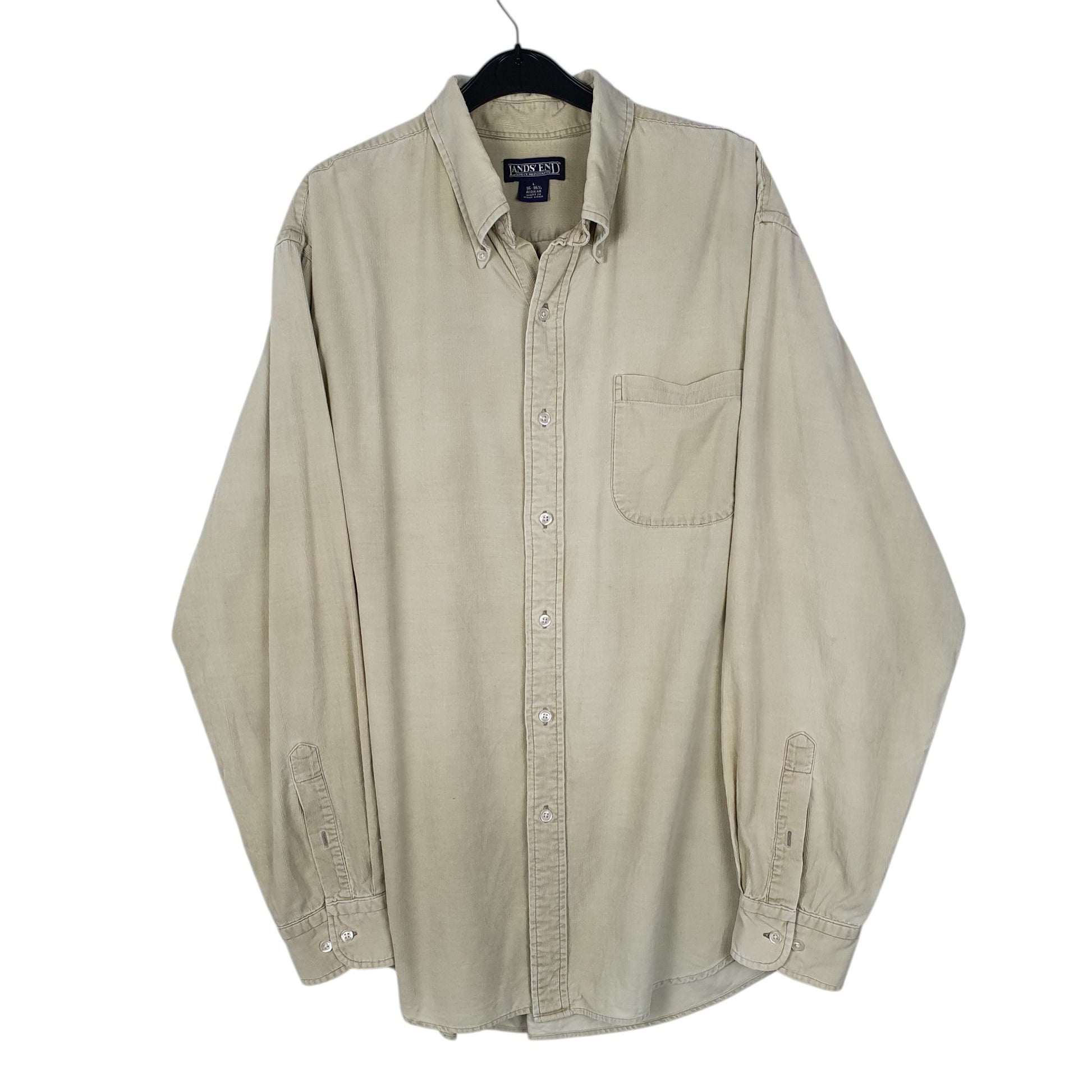 Mens Cream Lands End Corduroy Vintage 90s Long Sleeve Shirt