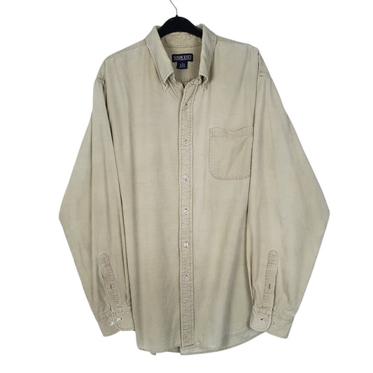 Mens Cream Lands End Corduroy Vintage 90s Long Sleeve Shirt