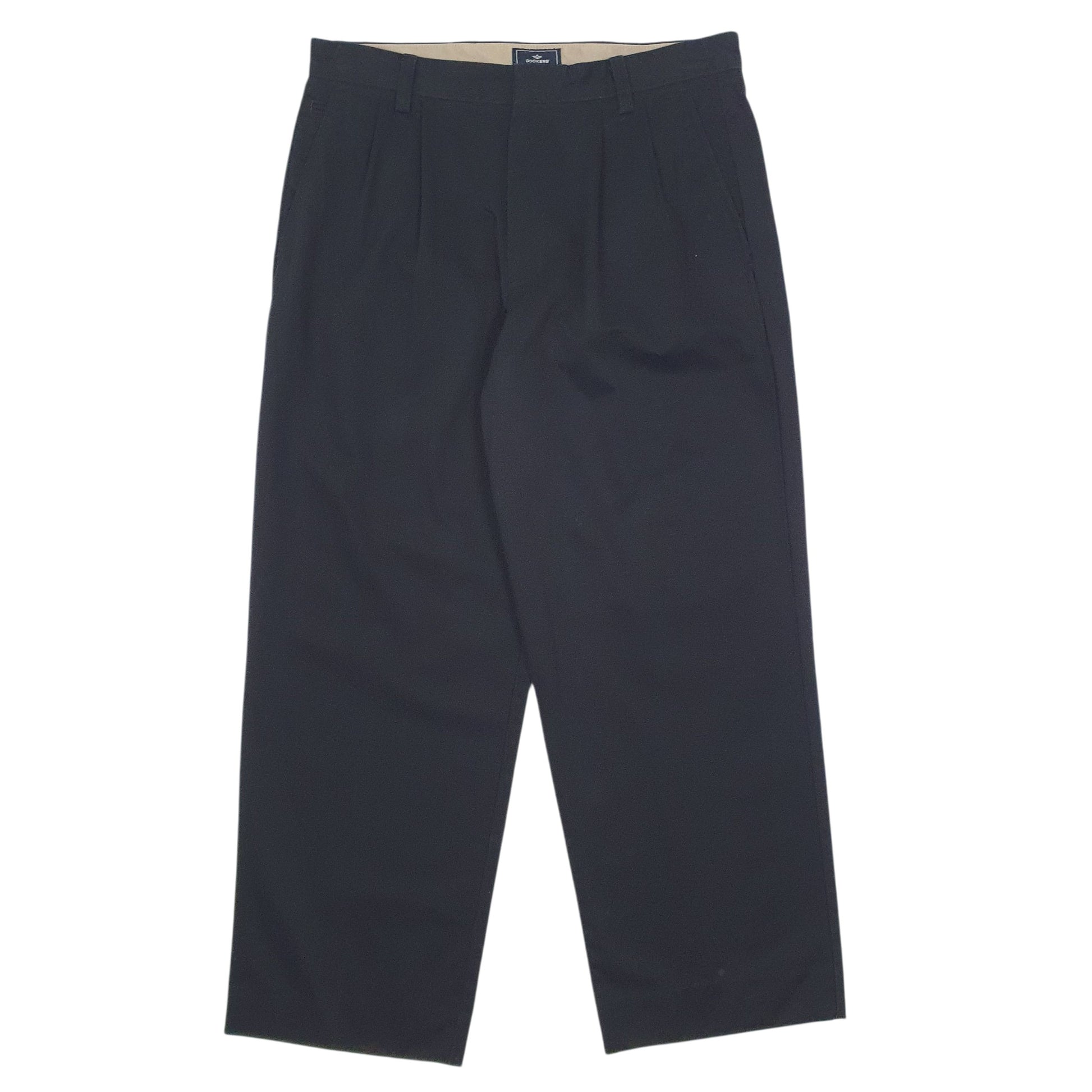 Mens Black Dockers Pleated Chino Trousers