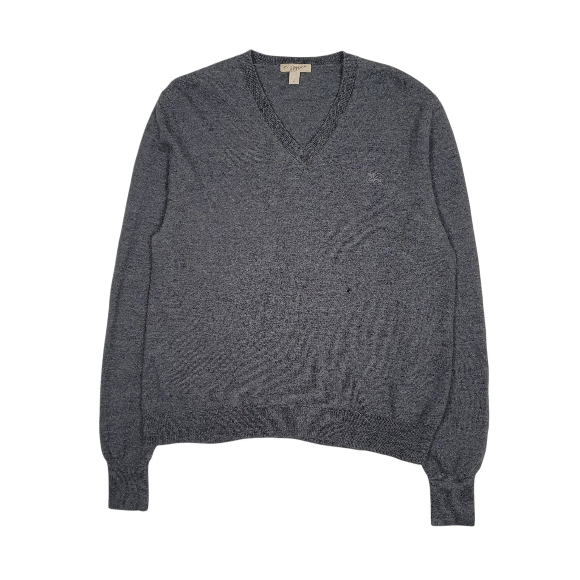 Mens Grey Burberry  V Neck Jumper