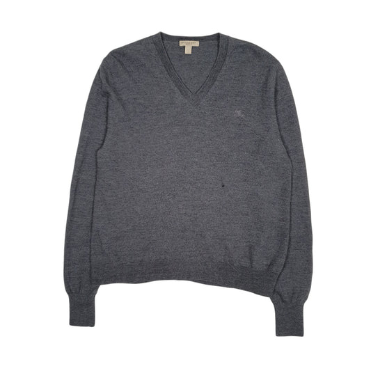 Mens Grey Burberry  V Neck Jumper