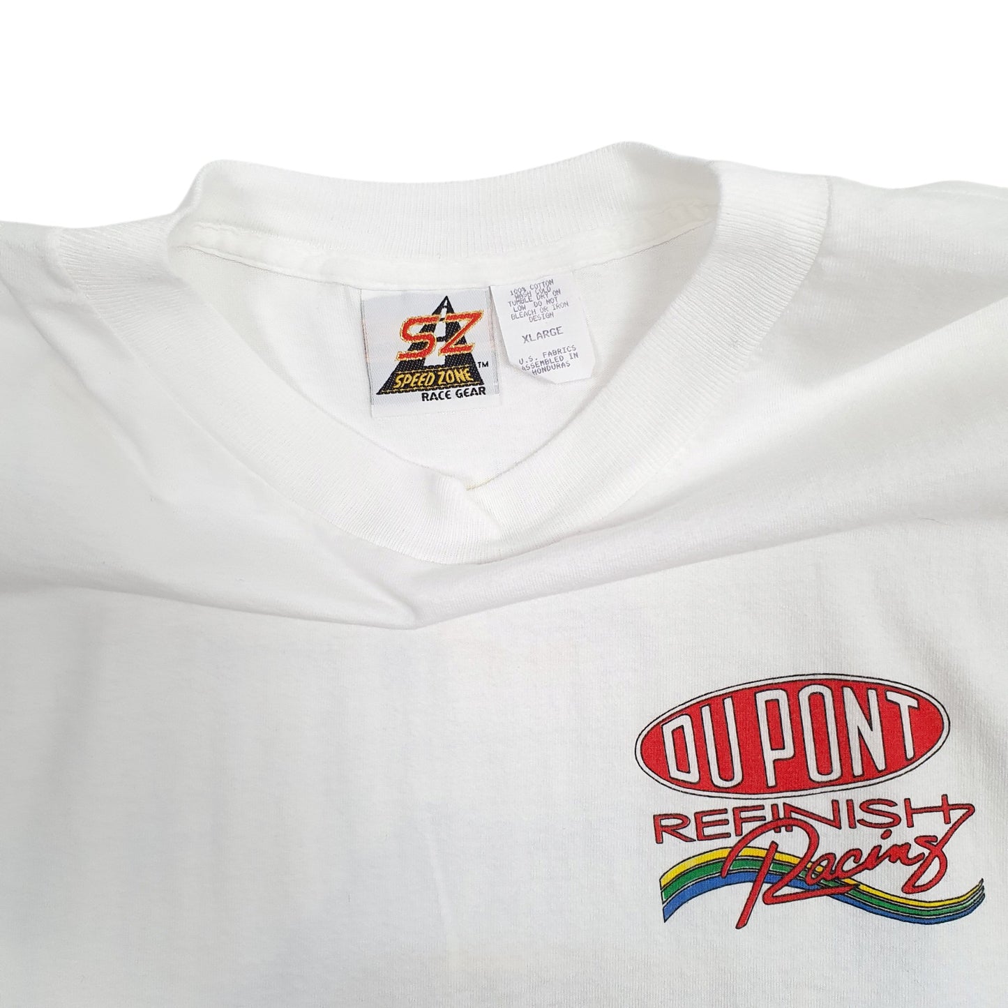 Mens White Speed Zone Single Stitch Vintage 90s Nascar Dupont  T Shirt