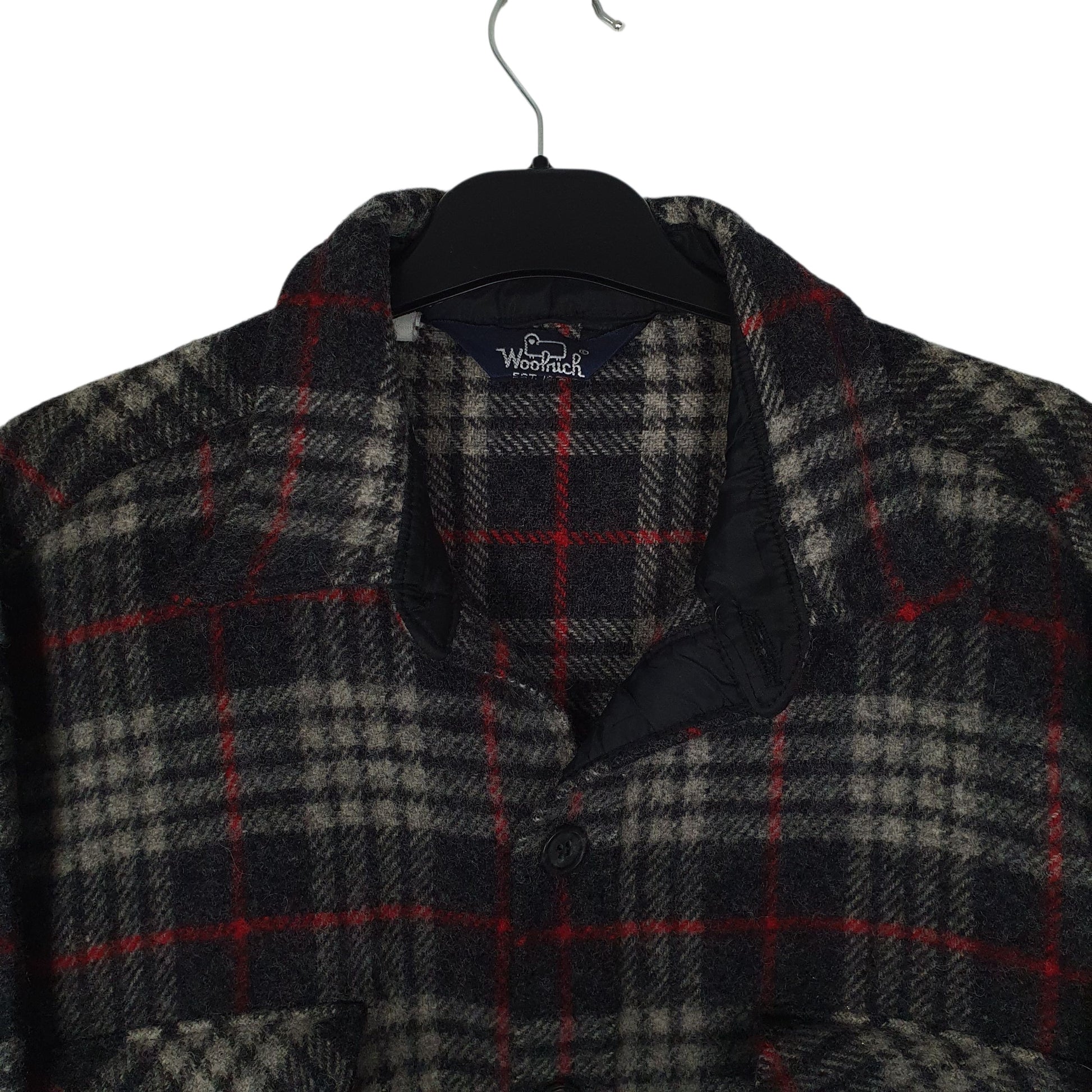 Mens Grey Woolrich Thick Flannel Plaid Shacket  Shirt
