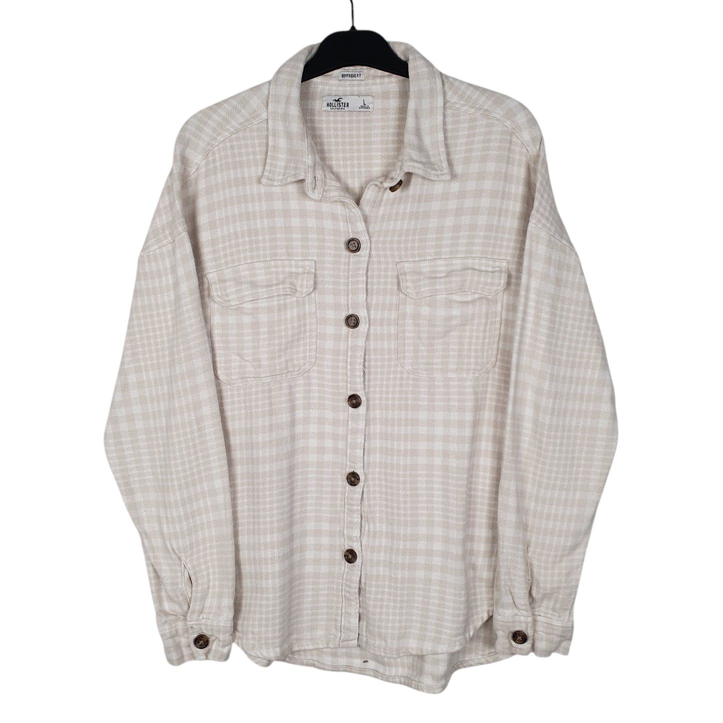 Womens Beige Hollister Boyfriend Fit Long Sleeve Shirt