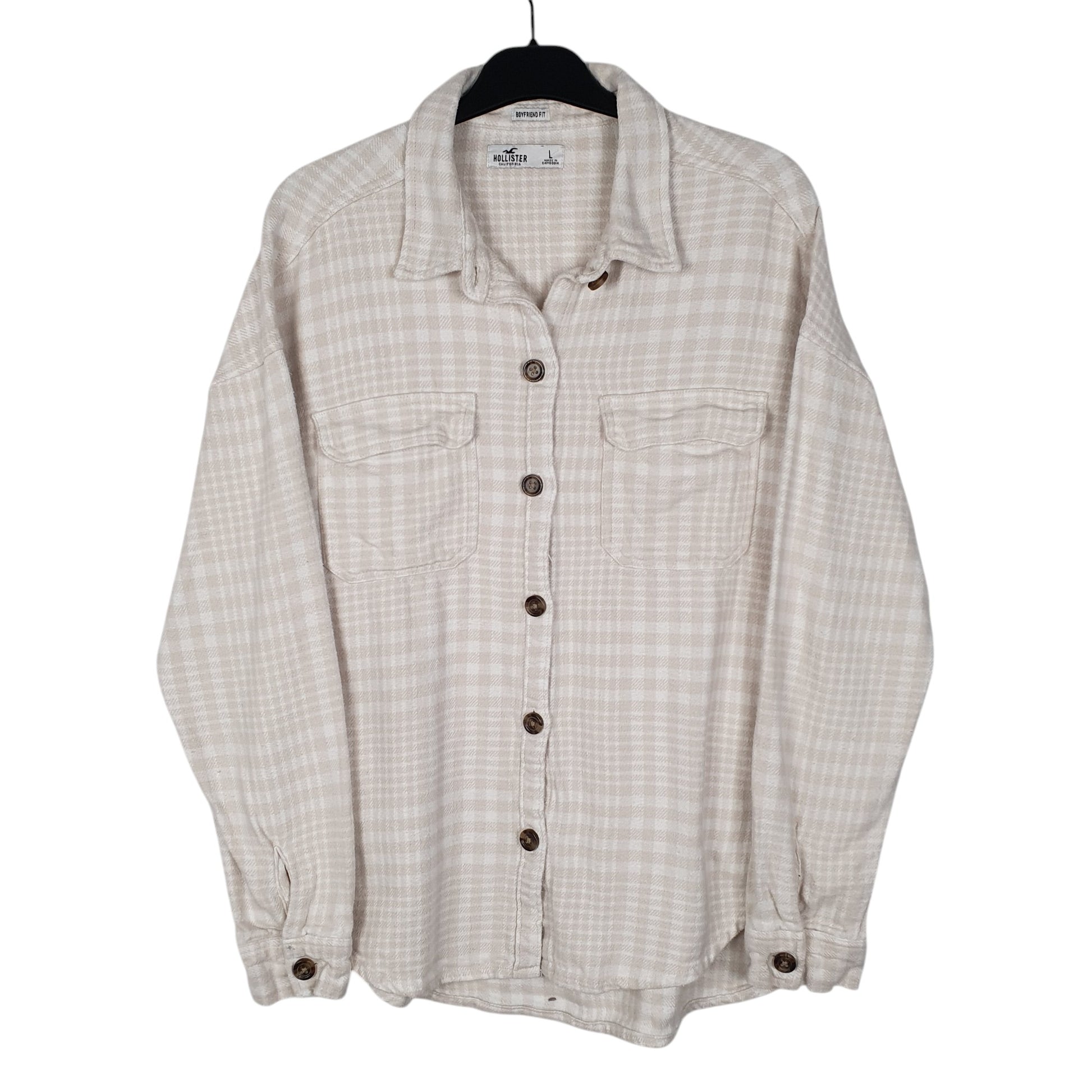 Womens Beige Hollister Boyfriend Fit Long Sleeve Shirt