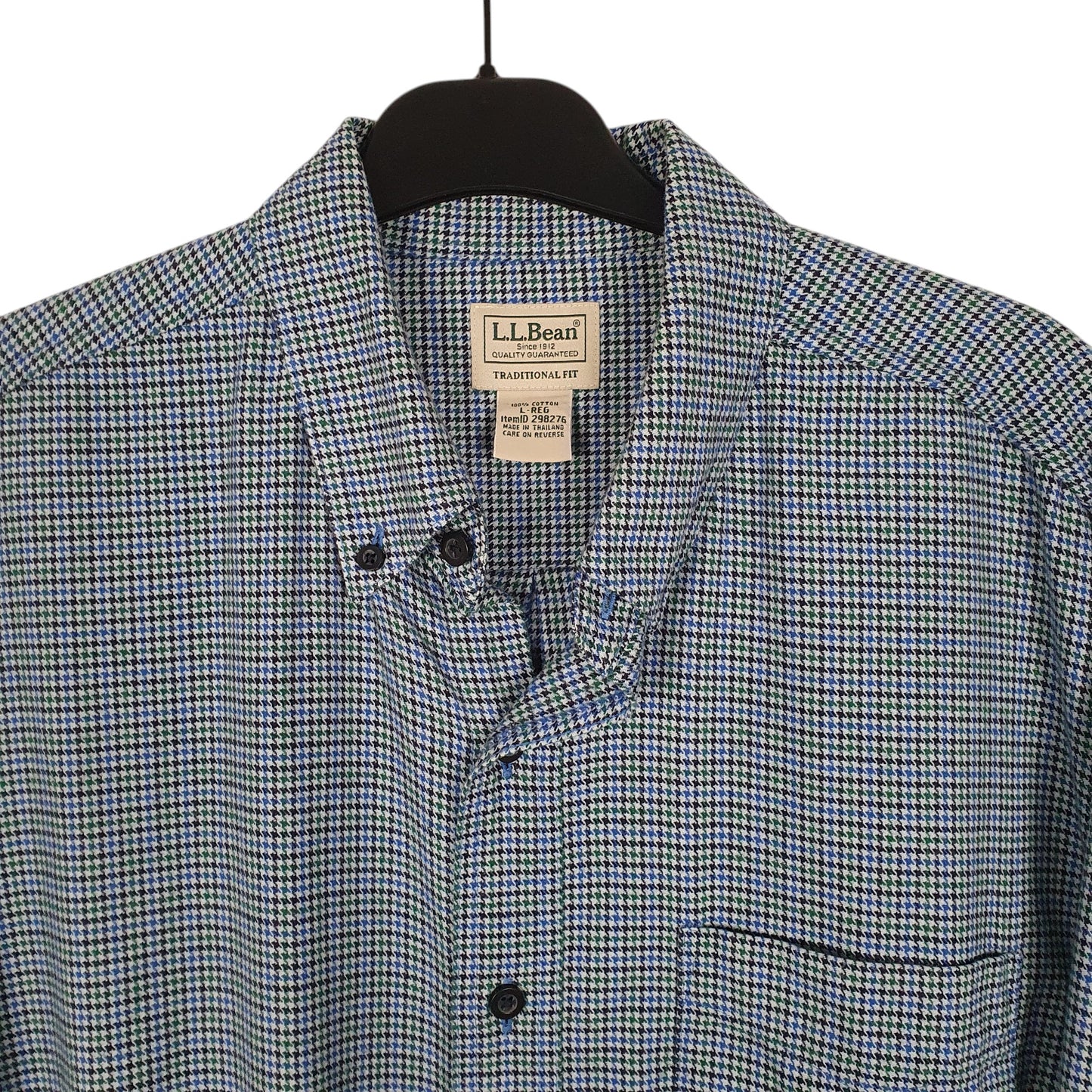 Mens Blue L.L.Bean Thick Flannel Houndstooth  Shirt