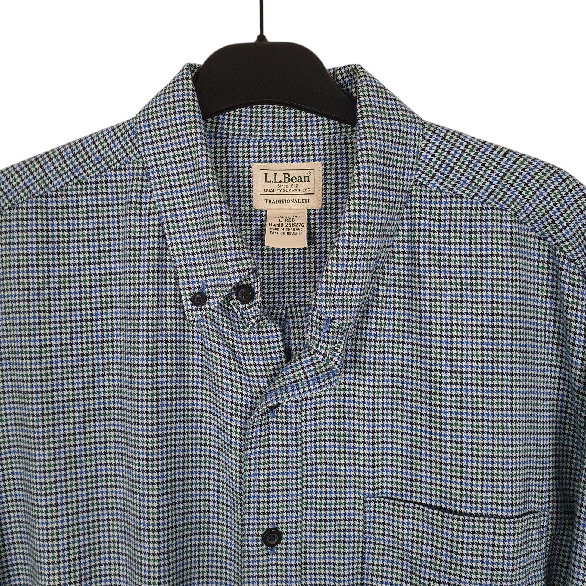 Mens Blue L.L.Bean Thick Flannel Houndstooth  Shirt