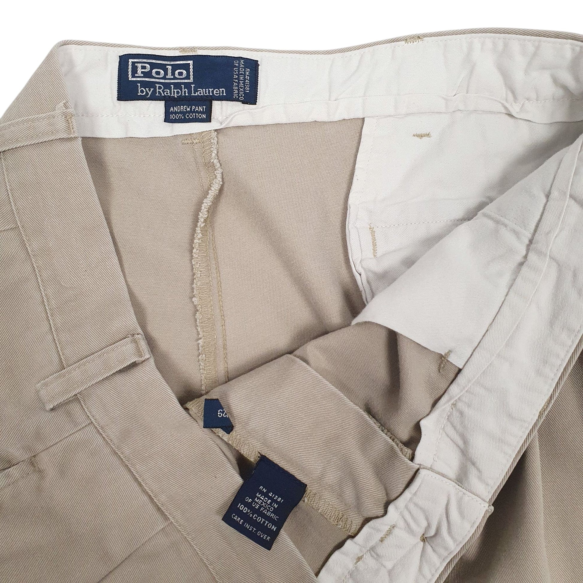 Mens Beige Polo Ralph Lauren Vintage 00s Pleated Andrew Pant  Trousers