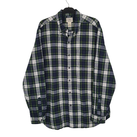 Mens Navy L.L.Bean Thick Flannel Plaid Long Sleeve Shirt