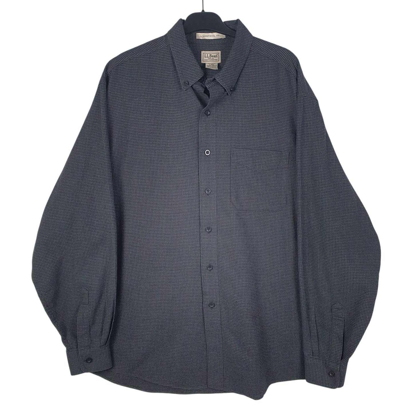 Mens Grey L.L.Bean Thick Houndstooth Flannel Long Sleeve Shirt