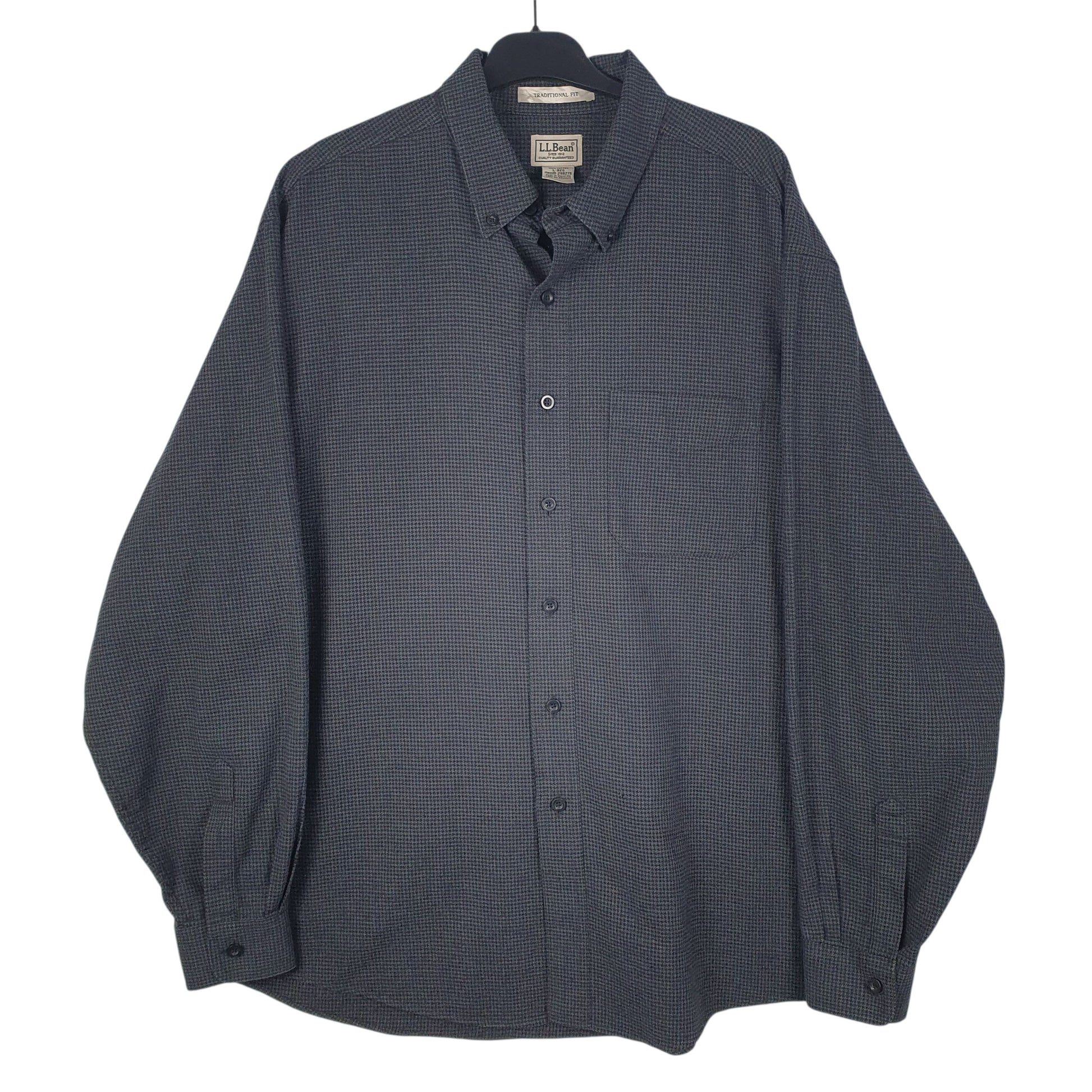 Mens Grey L.L.Bean Thick Houndstooth Flannel Long Sleeve Shirt