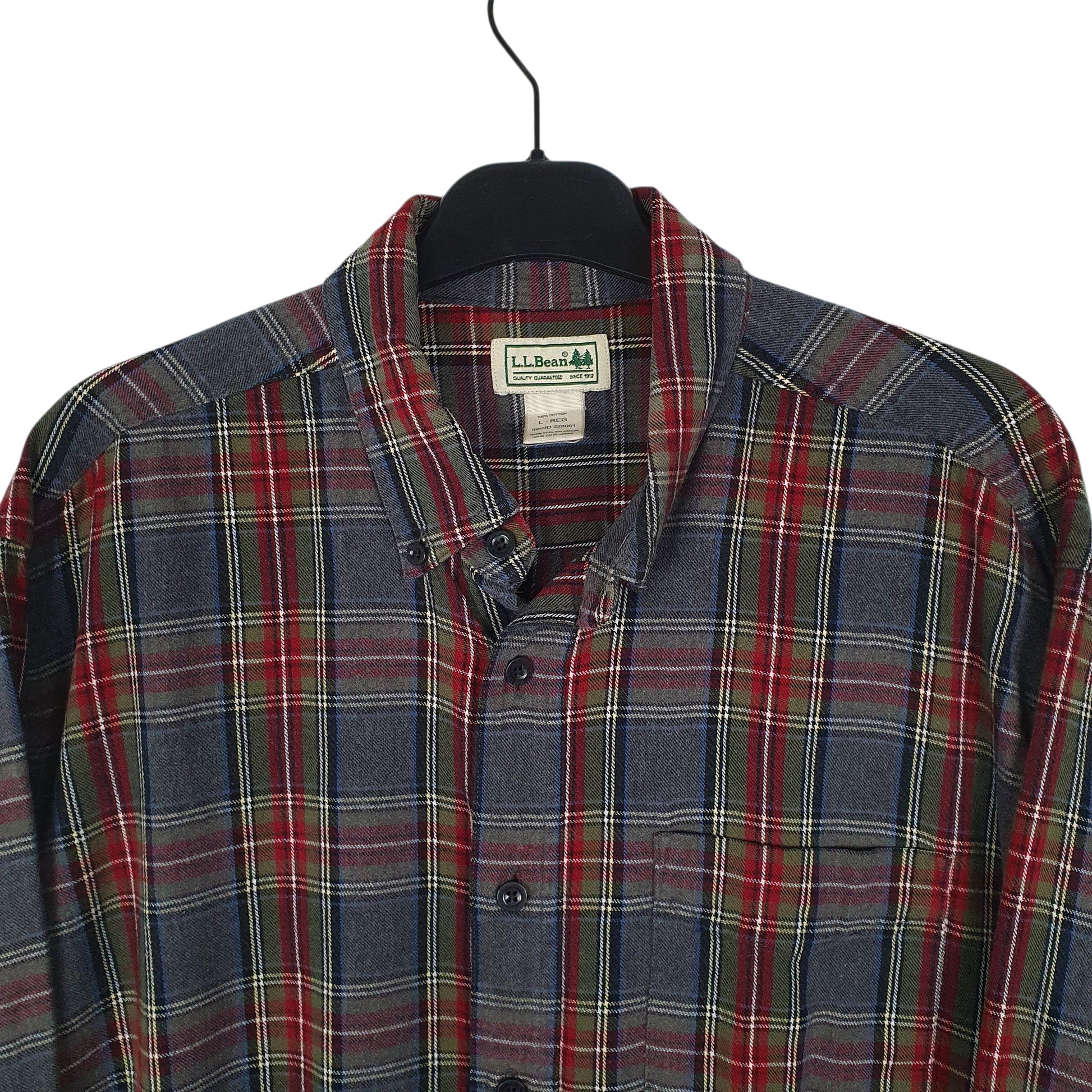 Mens Grey L.L.Bean Thick Flannel Plaid  Shirt