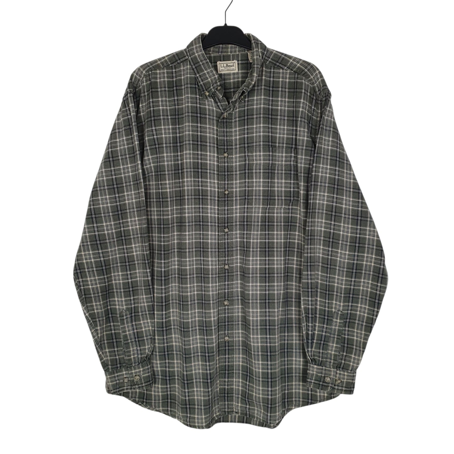 Mens Green L.L.Bean Thick Plaid Canvas Long Sleeve Shirt