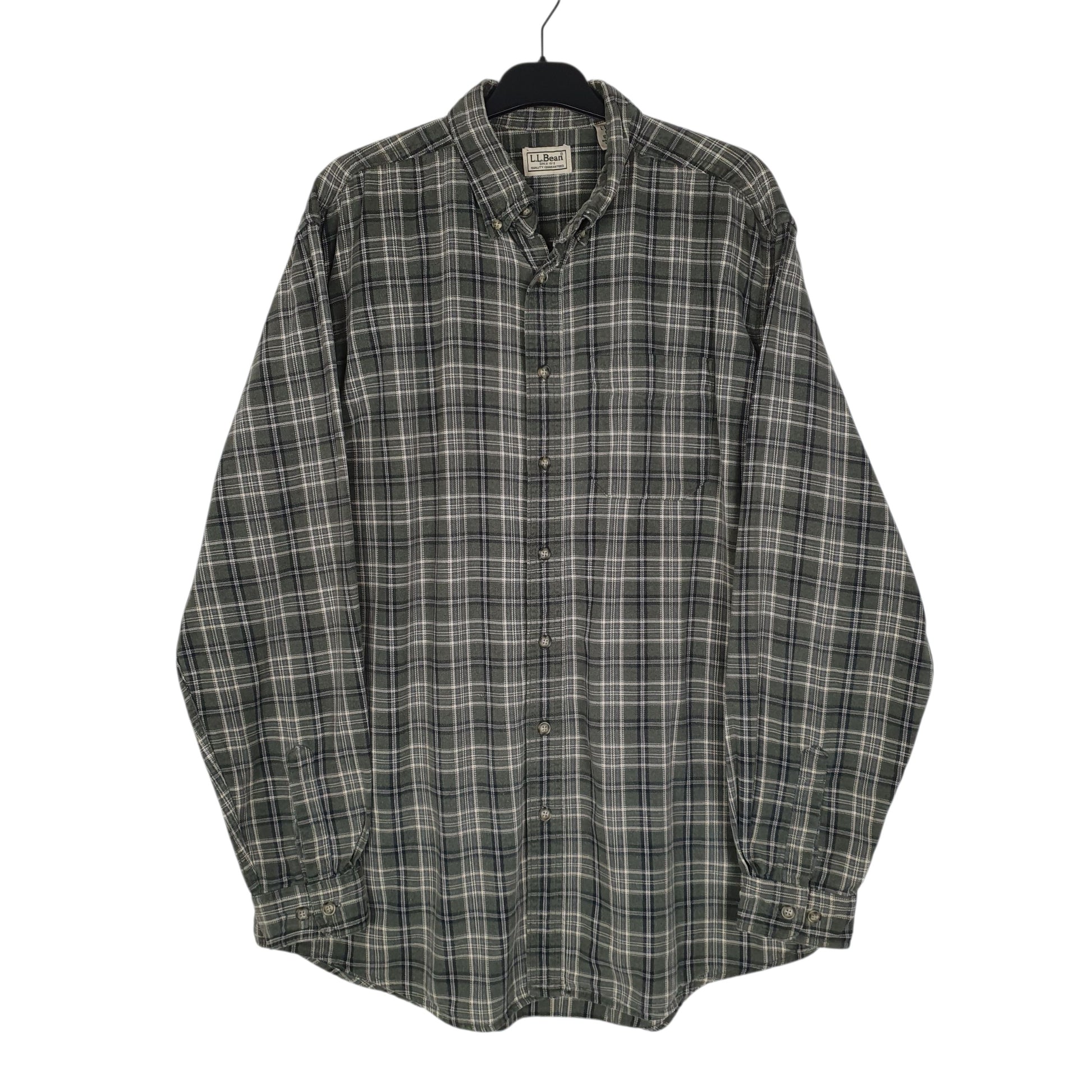 Mens Green L.L.Bean Thick Plaid Canvas Long Sleeve Shirt