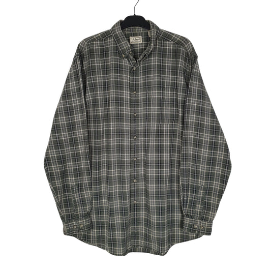 Mens Green L.L.Bean Thick Plaid Canvas Long Sleeve Shirt