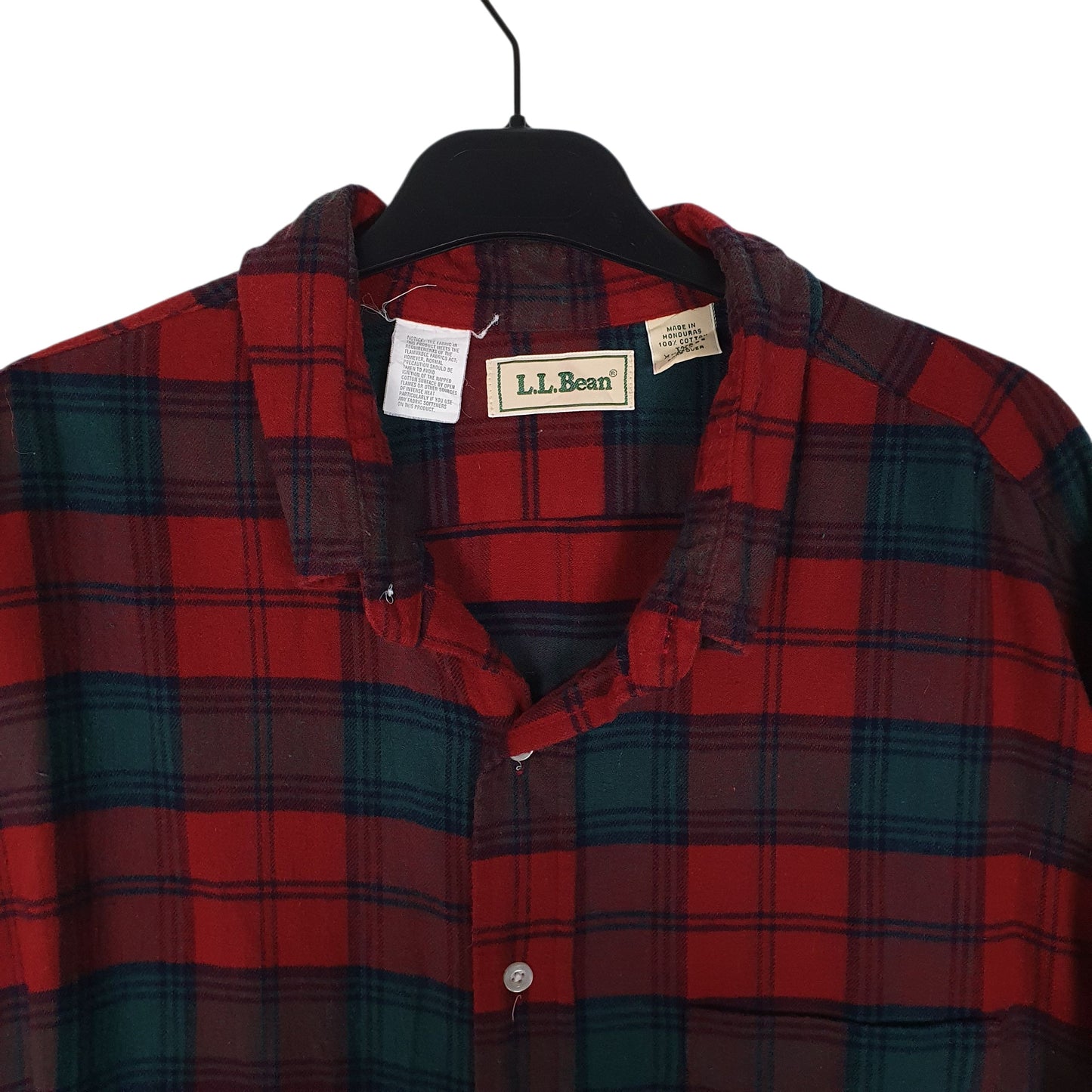 Mens Red L.L.Bean Vintage 90s Scotch Plaid Flannel  Shirt