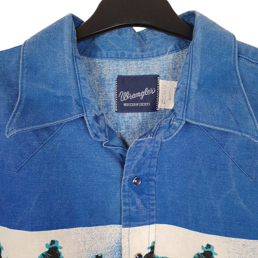 Mens Blue Wrangler Vintage 90s Western Shirts Pearl Snap  Shirt