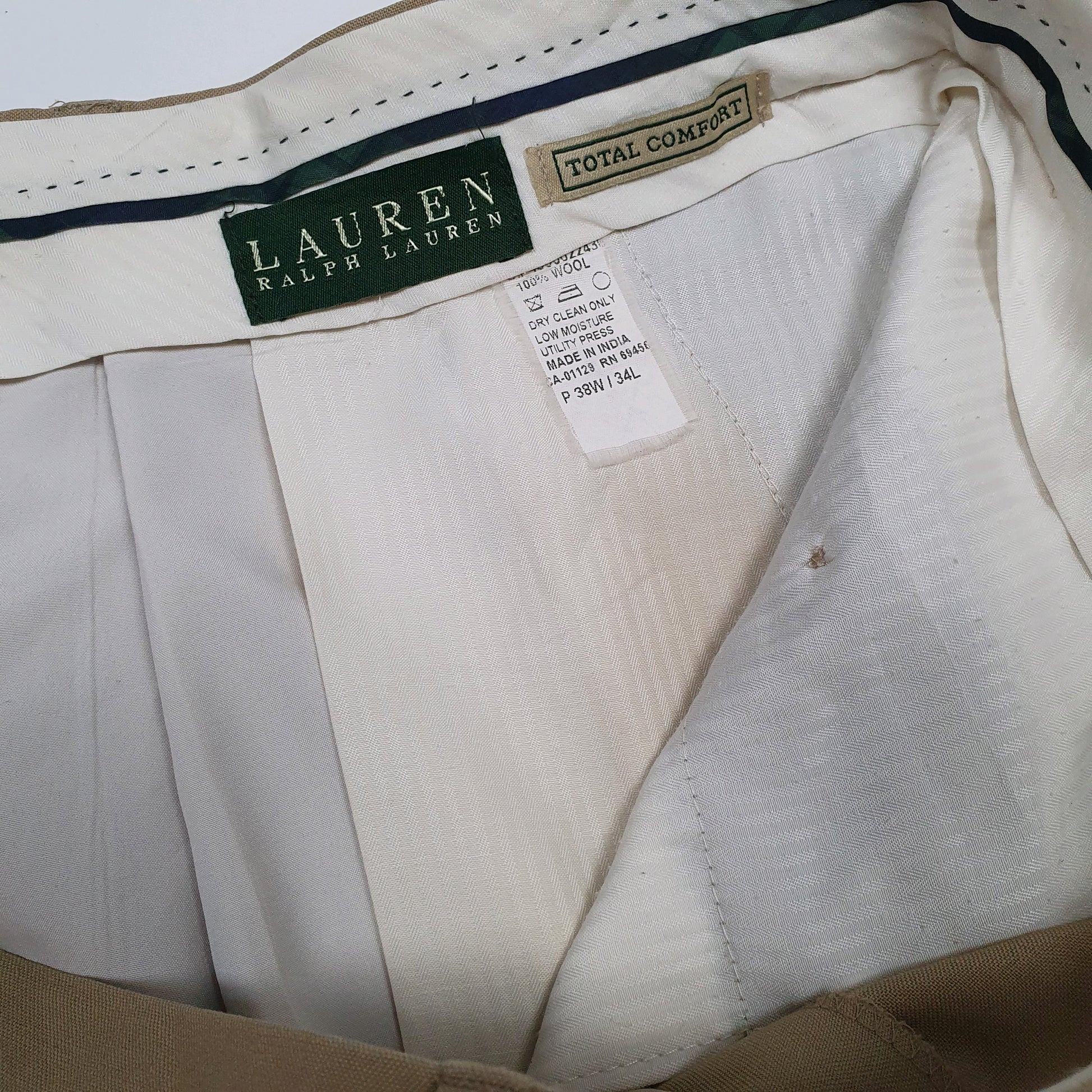 Mens Beige Polo Ralph Lauren Double Pleated  Trousers