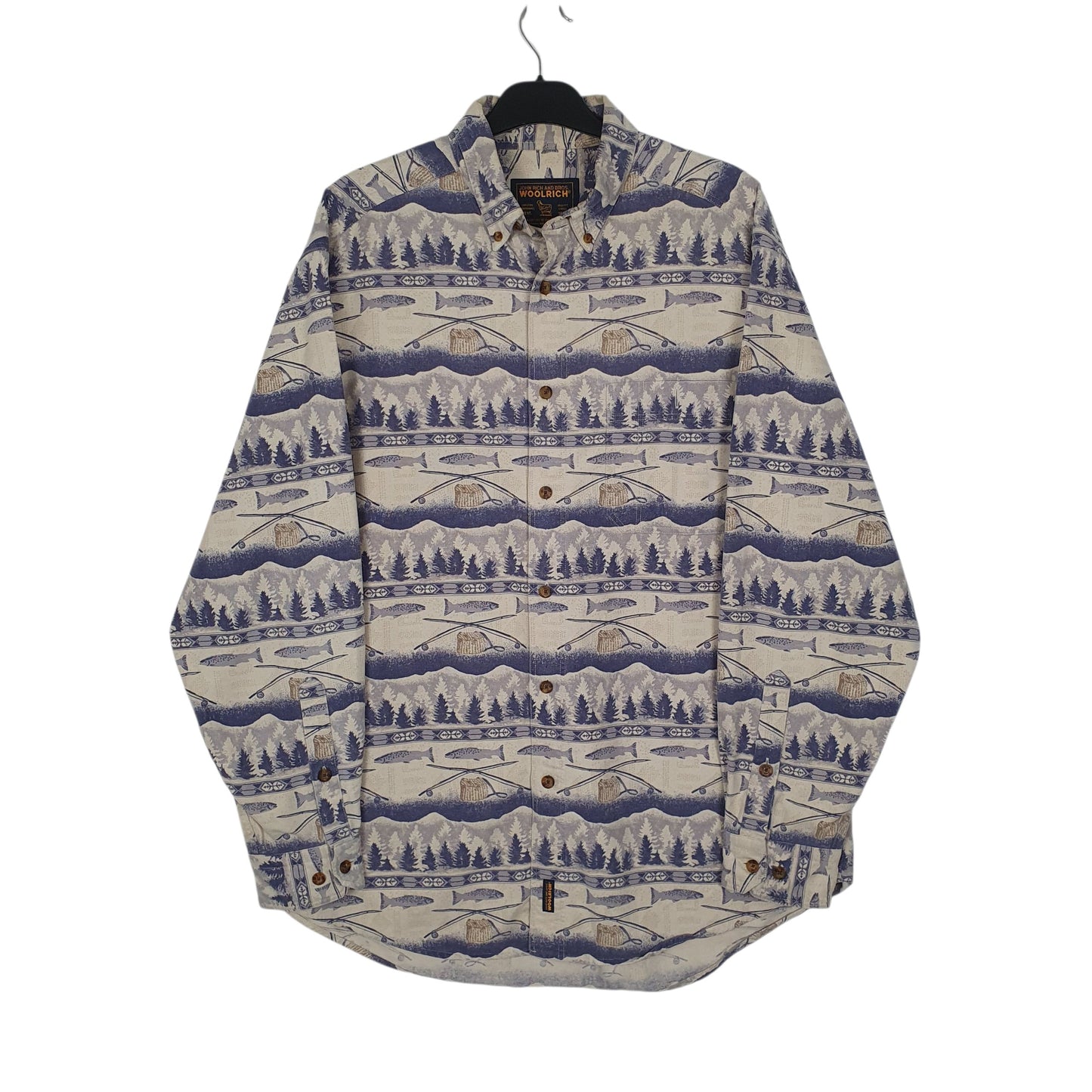 Mens Blue Woolrich Thick Flannel Fishing Long Sleeve Shirt