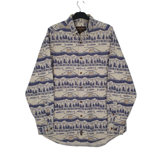 Mens Blue Woolrich Thick Flannel Fishing Long Sleeve Shirt