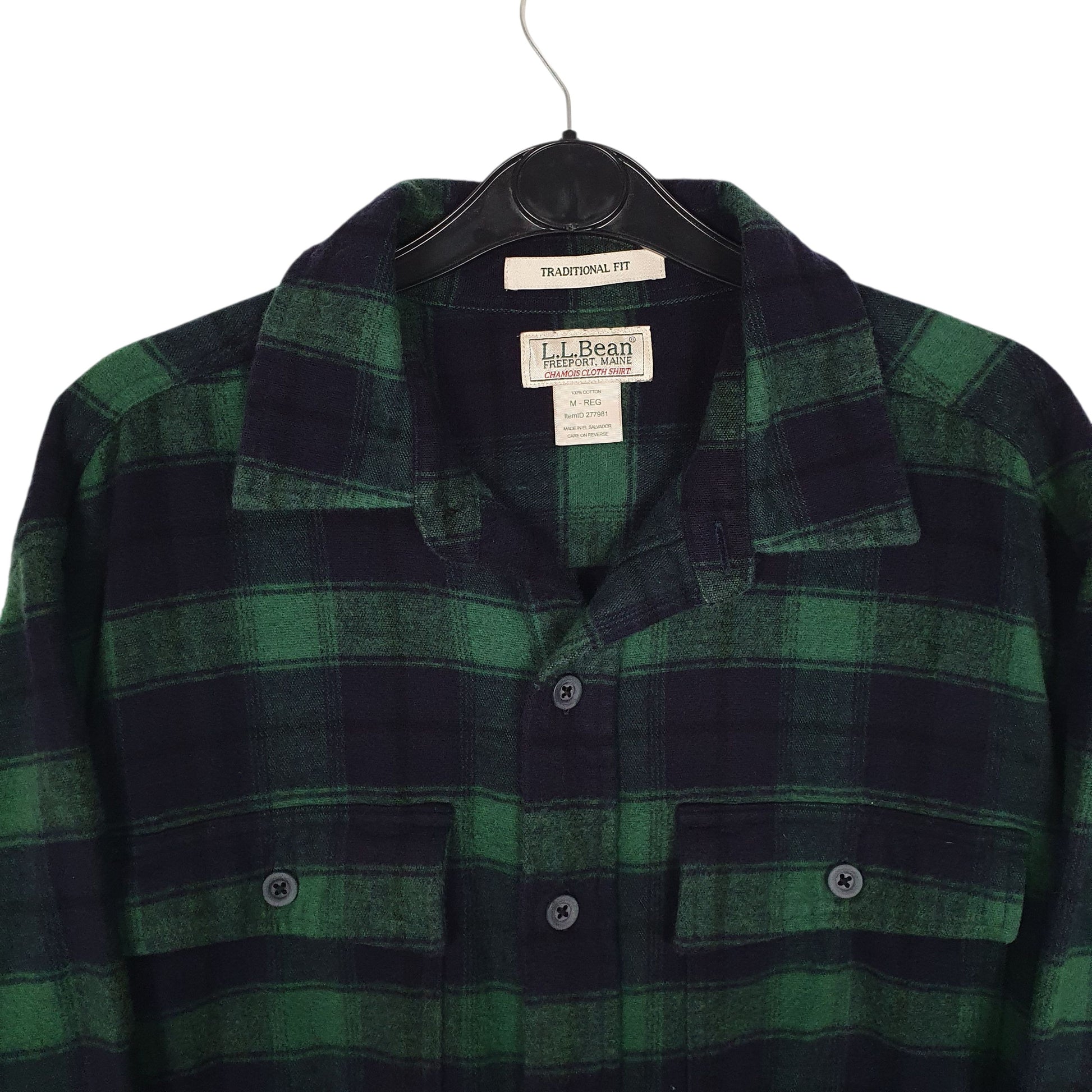 Mens Navy L.L.Bean Thick Chamois Plaid  Shirt