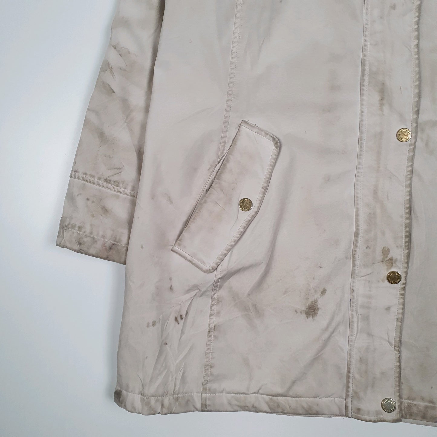 Womens White Tommy Hilfiger Longline Rain Trench Crewneck Coat