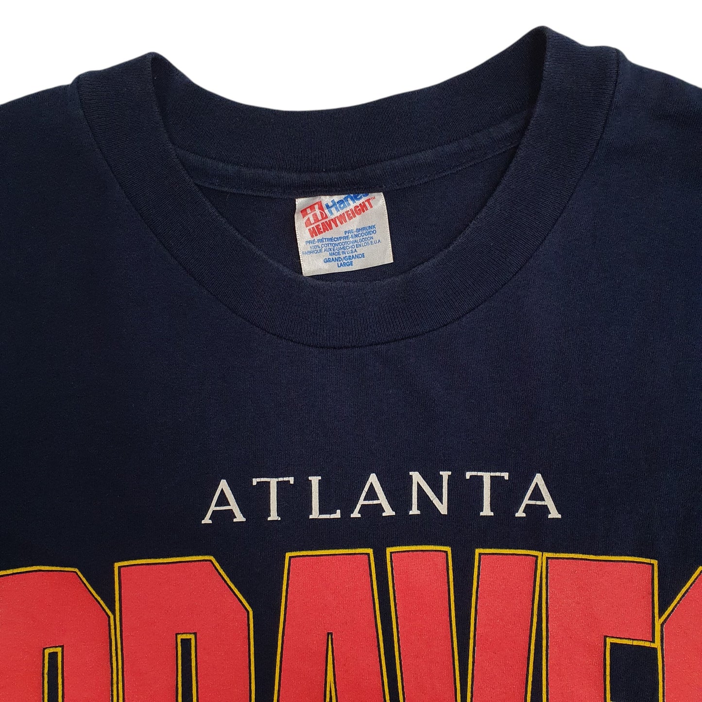 Mens Navy Hanes Single Stitch Vintage 90s MLB Atlanta Braves  T Shirt