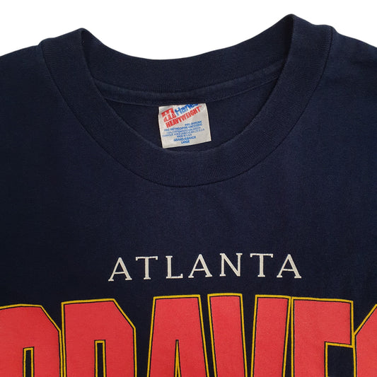 Mens Navy Hanes Single Stitch Vintage 90s MLB Atlanta Braves  T Shirt