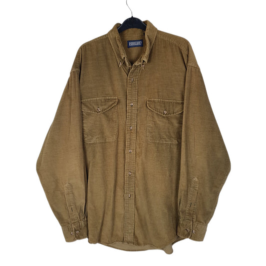 Mens Khaki Lands End Vintage 00s Thick Corduroy Long Sleeve Shirt