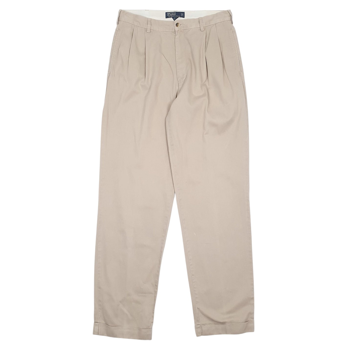 Mens Beige Polo Ralph Lauren Hammond Pant Pleated 90s Chino Trousers