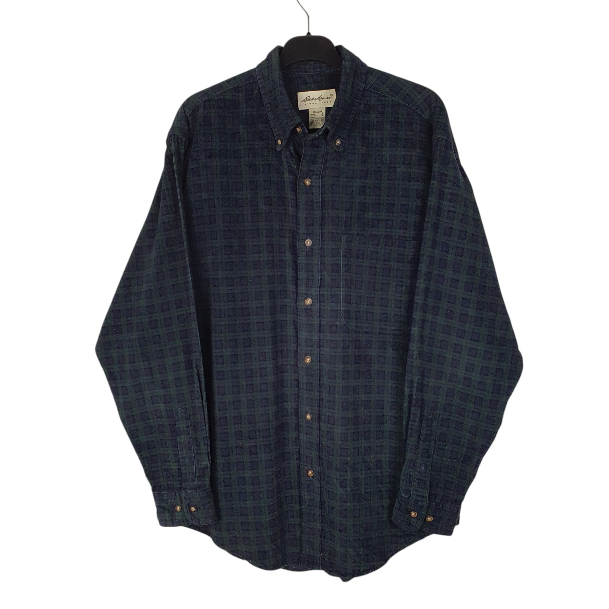 Mens Navy Eddie Bauer Corduroy Vintage 90s Long Sleeve Shirt