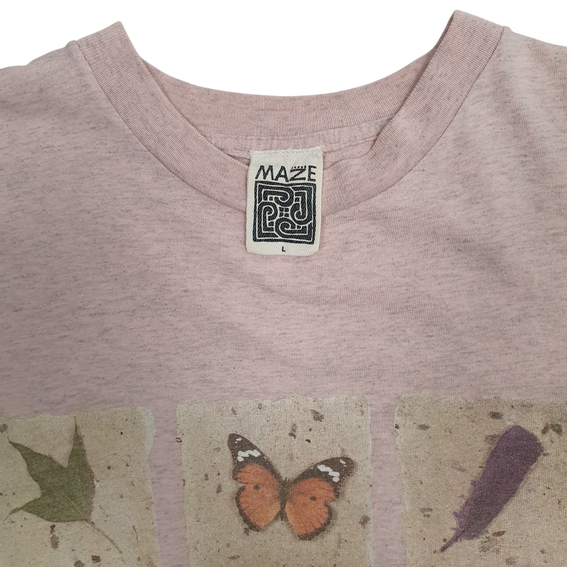 Mens Pink Maze Nature Butterfly Vintage 00s  T Shirt