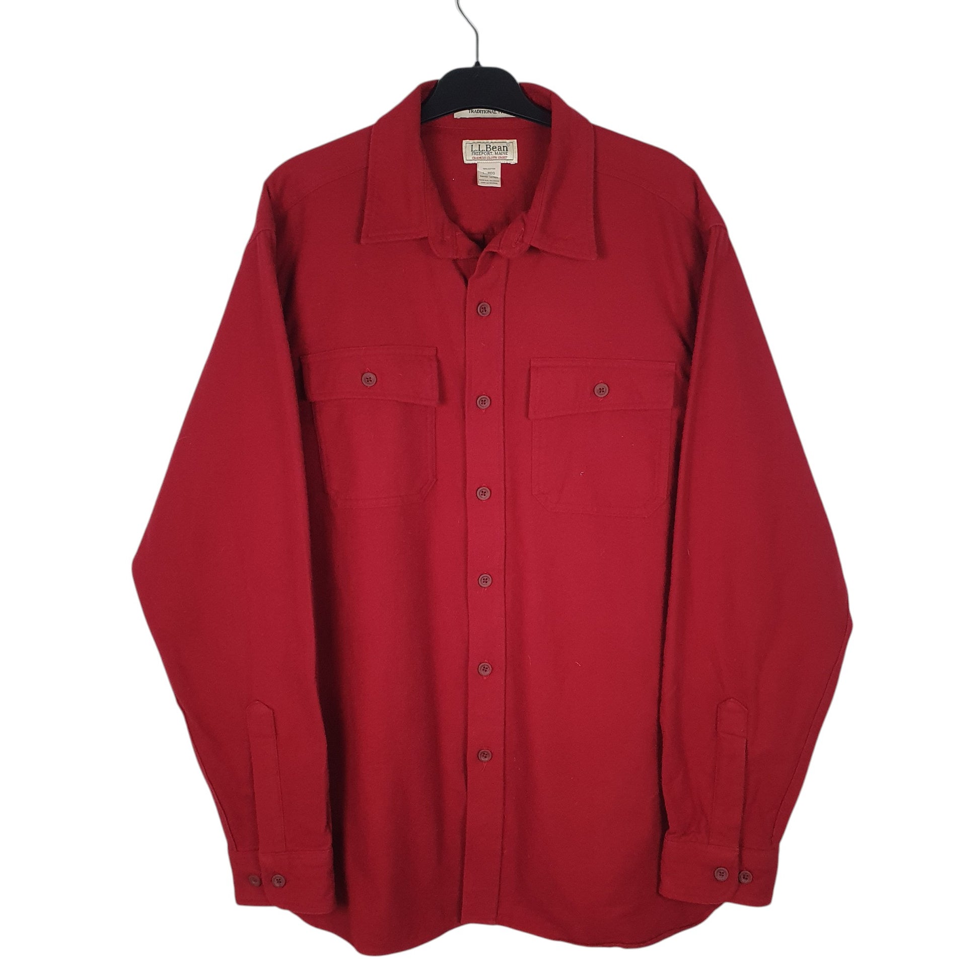 Mens Red L.L.Bean Thick Chamois Long Sleeve Shirt