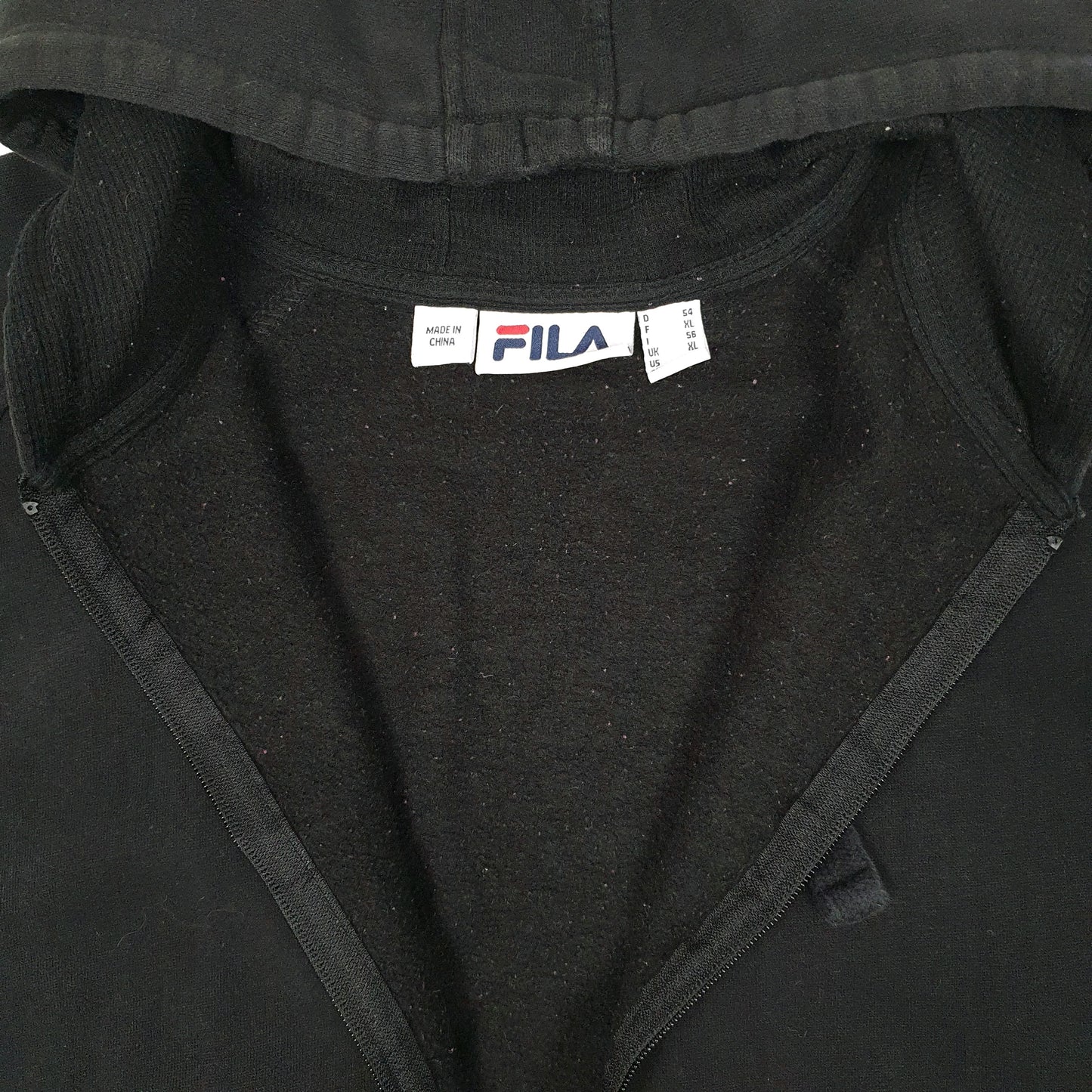 Mens Black Fila Hoodie Full Zip Jumper