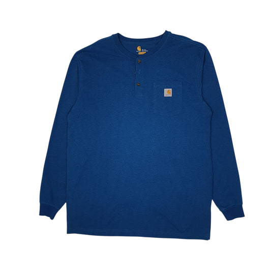 Mens Blue Carhartt Henley Long Sleeve T Shirt