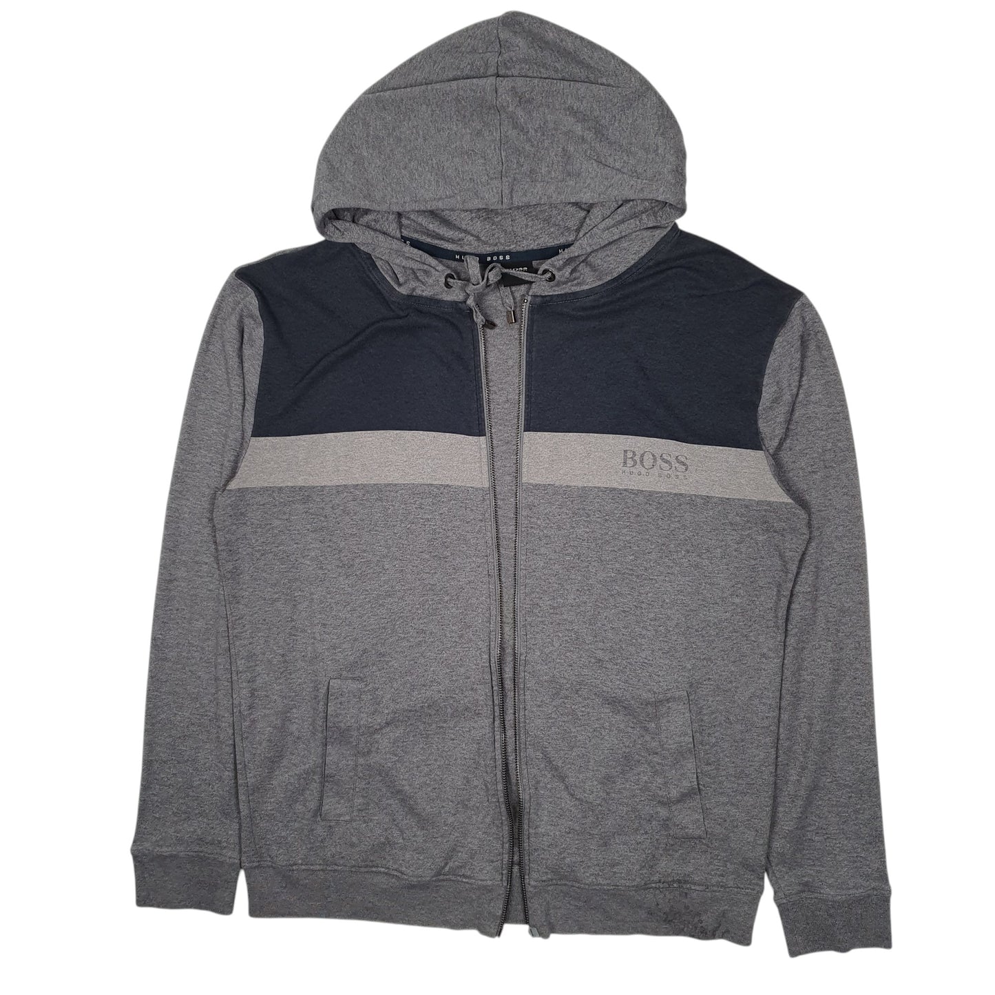 Mens Grey Hugo Boss Hoodie Full Zip Jumper