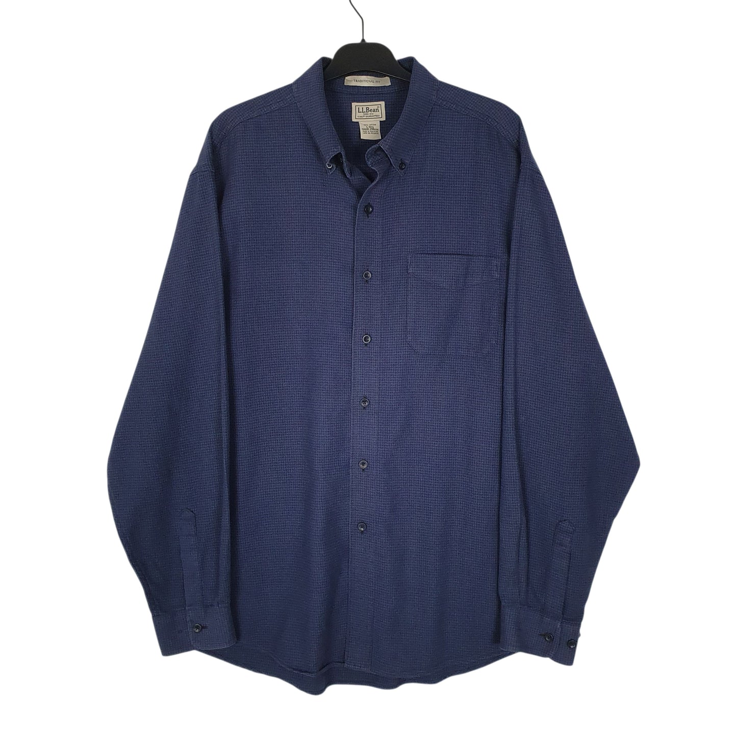 Mens Navy L.L.Bean Houndstooth Flannel Long Sleeve Shirt