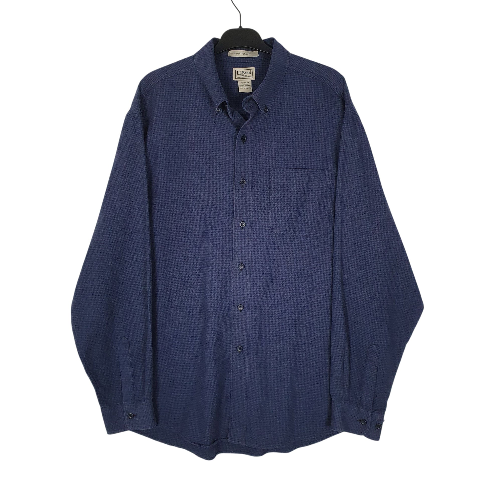 Mens Navy L.L.Bean Houndstooth Flannel Long Sleeve Shirt