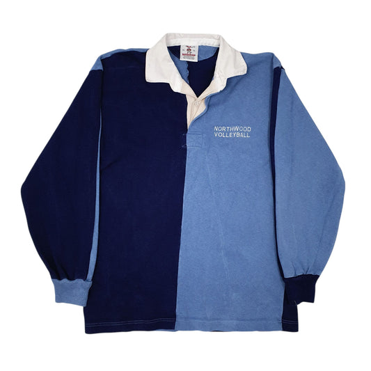 Mens Blue Barbarian Rugby Vintage Made In Canada Long Sleeve Polo Shirt