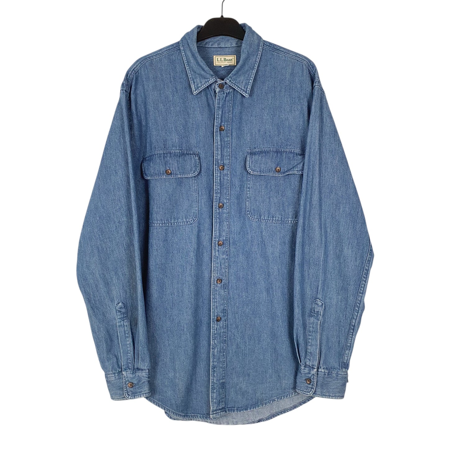 Mens Blue L.L.Bean Vintage 1970s 1980s Denim Made In USA Long Sleeve Shirt