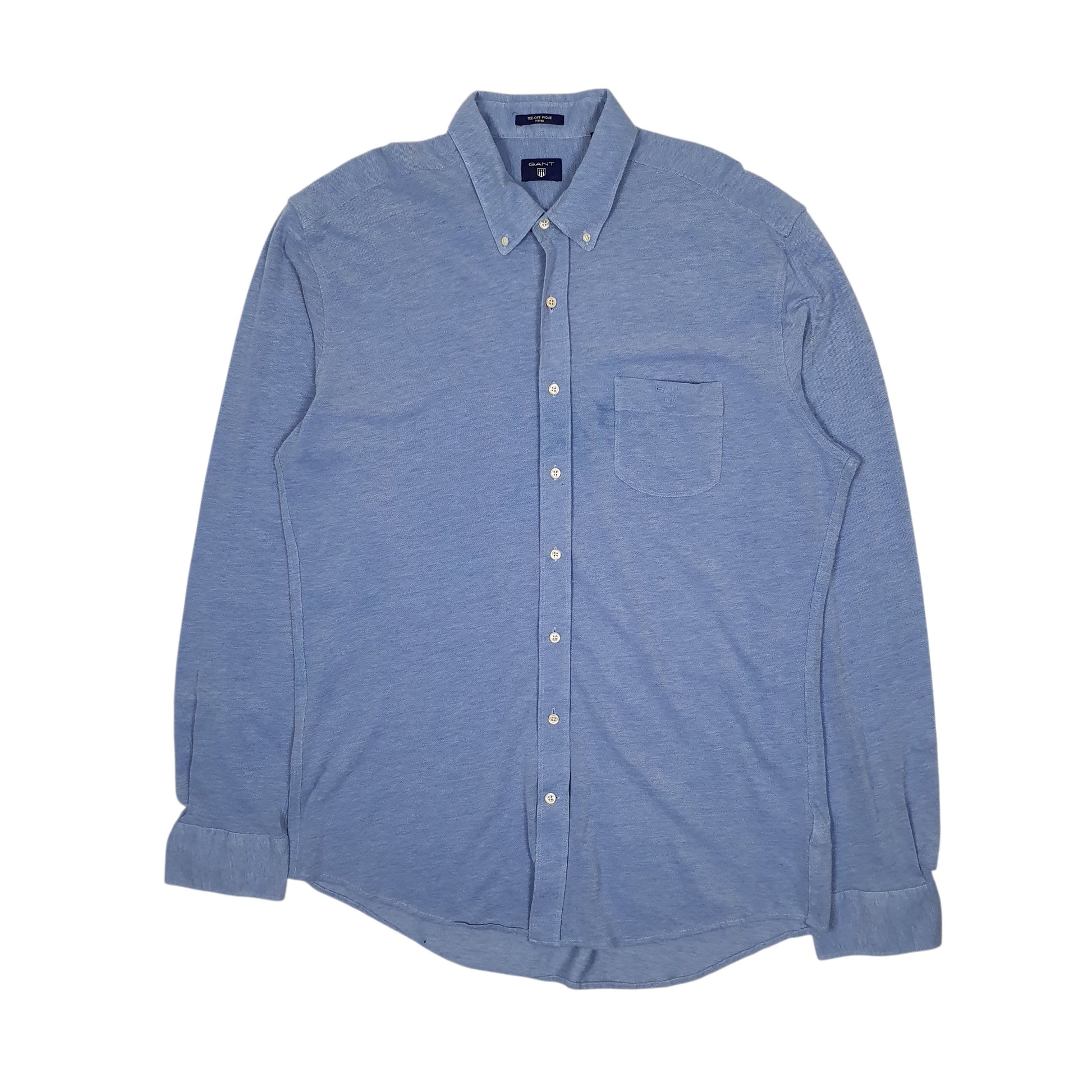 Mens Blue GANT Tee-Off Pique Long Sleeve Shirt