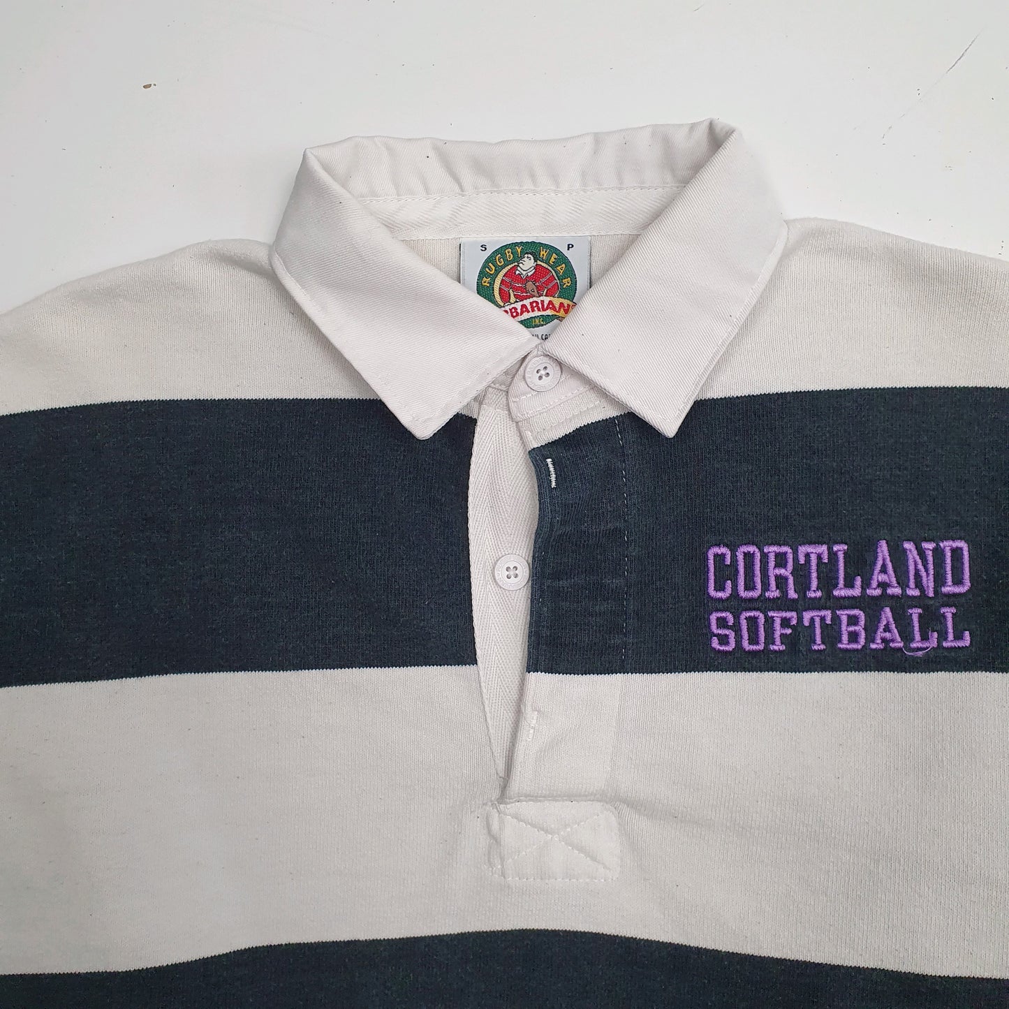 Mens White Barbarian Softball Rugby  Polo Shirt